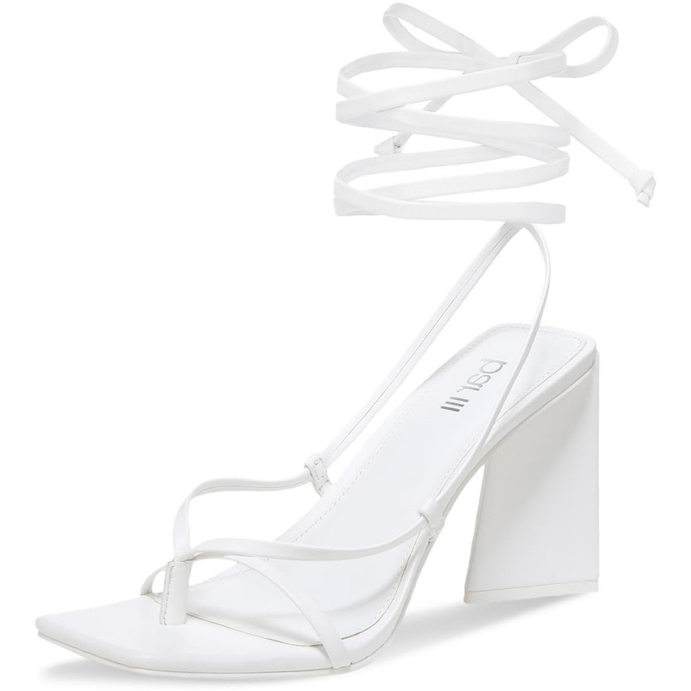 Bar III Women Auroraa Tall Block Heel Ankle Wrap Sandals US 9M White